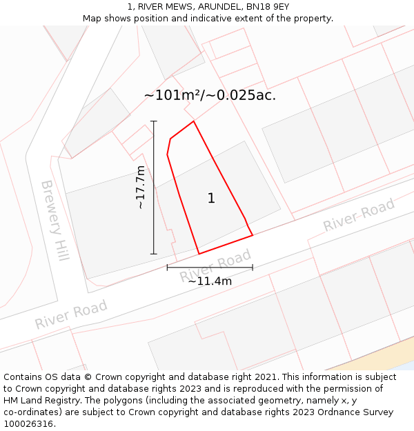 1, RIVER MEWS, ARUNDEL, BN18 9EY: Plot and title map