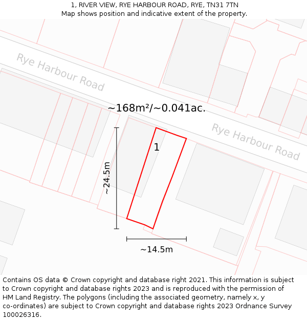 1, RIVER VIEW, RYE HARBOUR ROAD, RYE, TN31 7TN: Plot and title map