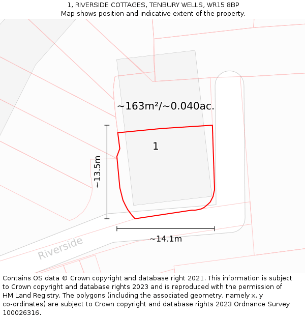 1, RIVERSIDE COTTAGES, TENBURY WELLS, WR15 8BP: Plot and title map