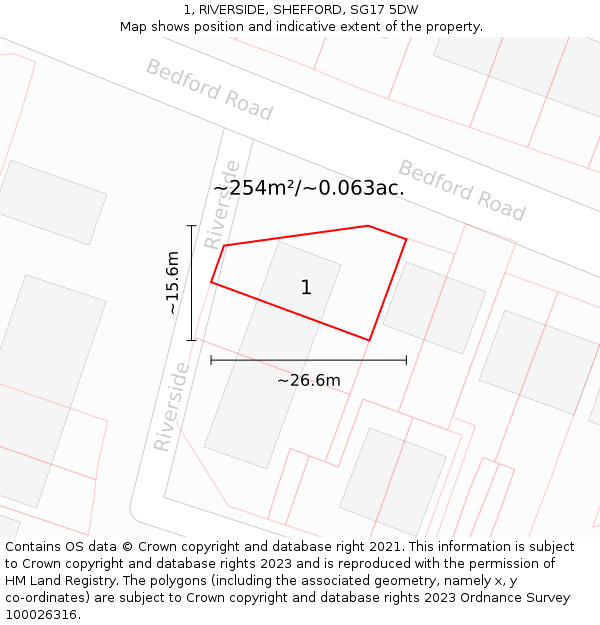 1, RIVERSIDE, SHEFFORD, SG17 5DW: Plot and title map