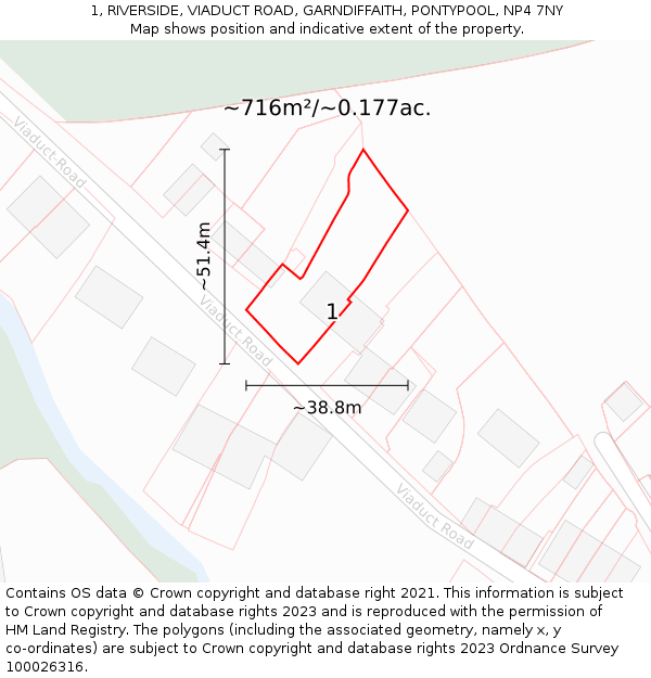 1, RIVERSIDE, VIADUCT ROAD, GARNDIFFAITH, PONTYPOOL, NP4 7NY: Plot and title map