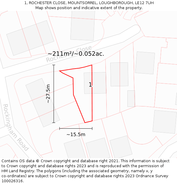 1, ROCHESTER CLOSE, MOUNTSORREL, LOUGHBOROUGH, LE12 7UH: Plot and title map