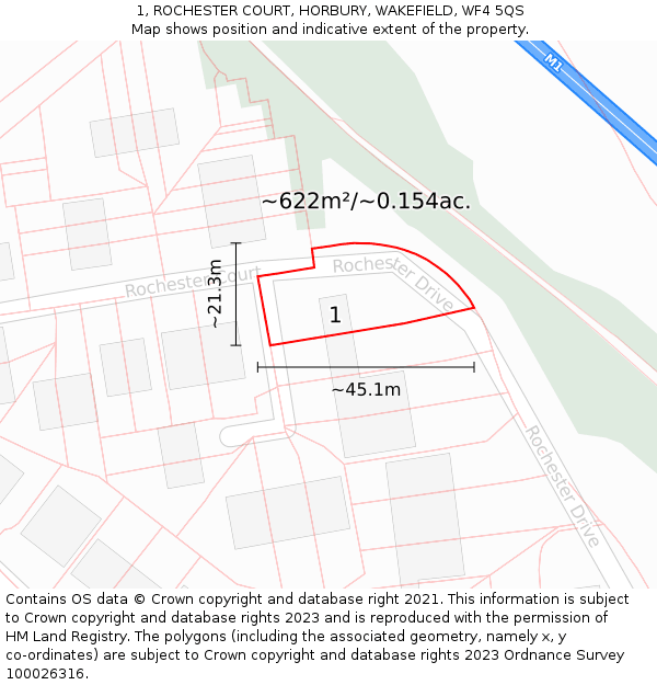 1, ROCHESTER COURT, HORBURY, WAKEFIELD, WF4 5QS: Plot and title map