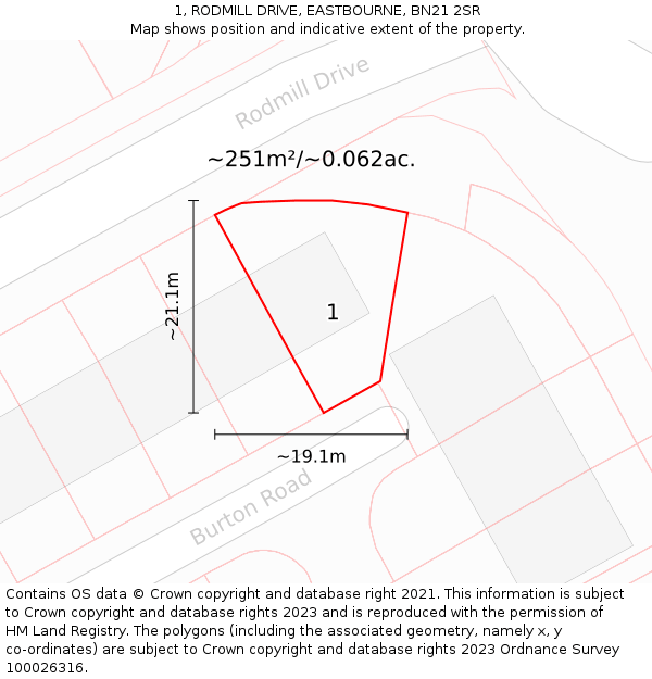 1, RODMILL DRIVE, EASTBOURNE, BN21 2SR: Plot and title map