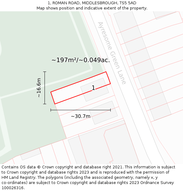 1, ROMAN ROAD, MIDDLESBROUGH, TS5 5AD: Plot and title map