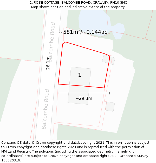 1, ROSE COTTAGE, BALCOMBE ROAD, CRAWLEY, RH10 3NQ: Plot and title map