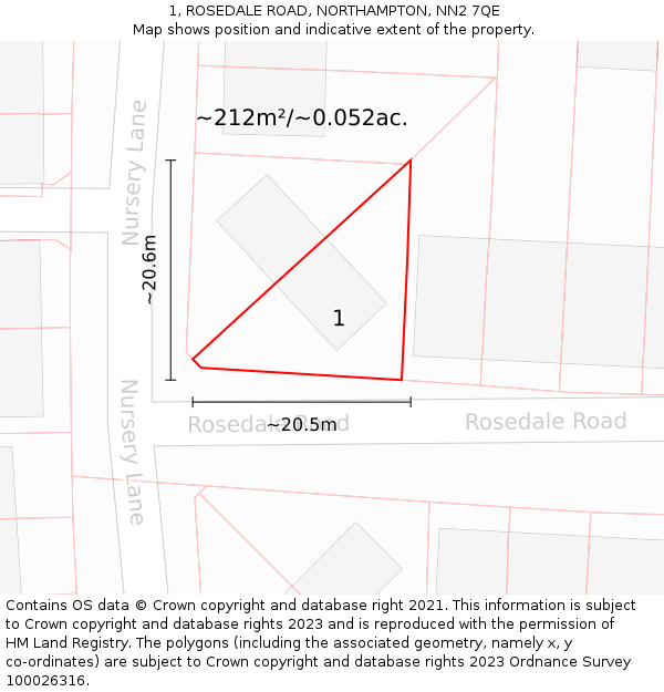 1, ROSEDALE ROAD, NORTHAMPTON, NN2 7QE: Plot and title map