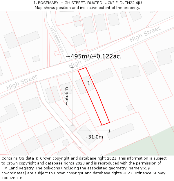 1, ROSEMARY, HIGH STREET, BUXTED, UCKFIELD, TN22 4JU: Plot and title map