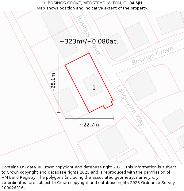 1, ROSINGS GROVE, MEDSTEAD, ALTON, GU34 5JN: Plot and title map