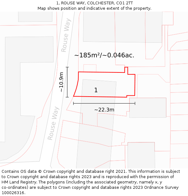 1, ROUSE WAY, COLCHESTER, CO1 2TT: Plot and title map