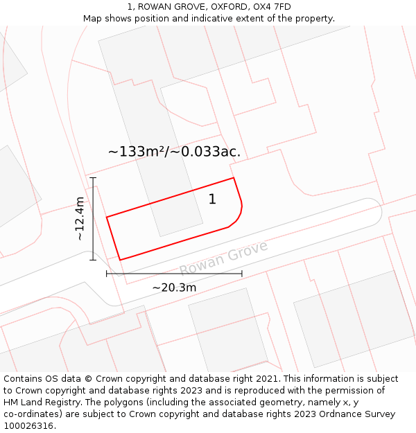 1, ROWAN GROVE, OXFORD, OX4 7FD: Plot and title map