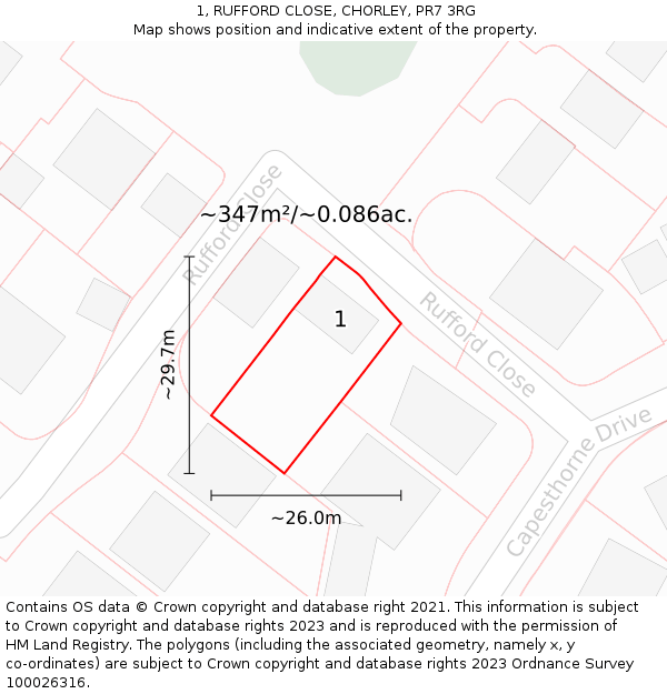 1, RUFFORD CLOSE, CHORLEY, PR7 3RG: Plot and title map