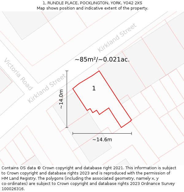 1, RUNDLE PLACE, POCKLINGTON, YORK, YO42 2XS: Plot and title map