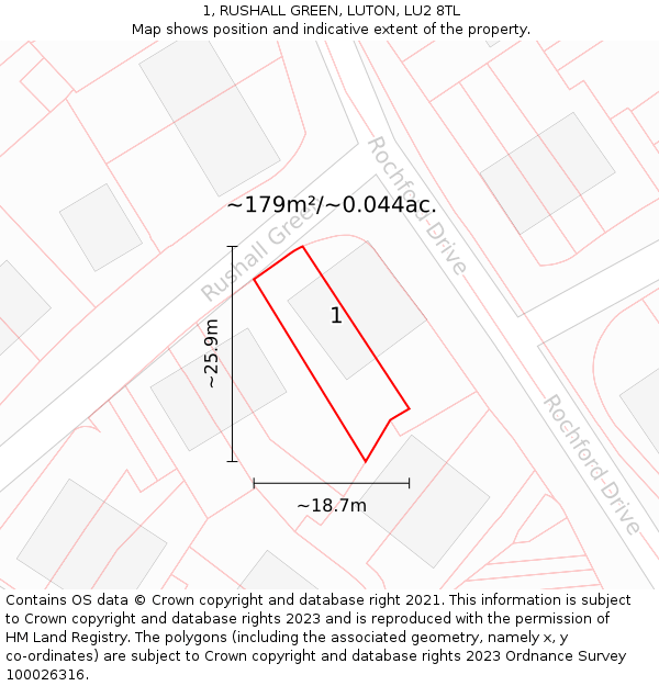 1, RUSHALL GREEN, LUTON, LU2 8TL: Plot and title map