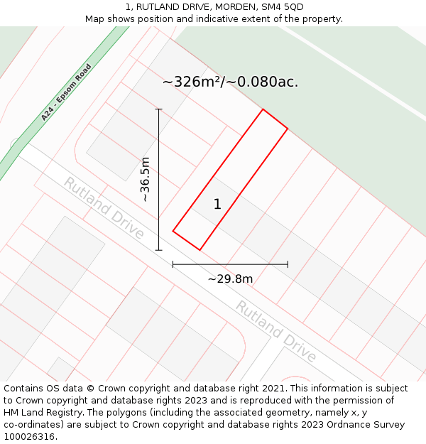 1, RUTLAND DRIVE, MORDEN, SM4 5QD: Plot and title map