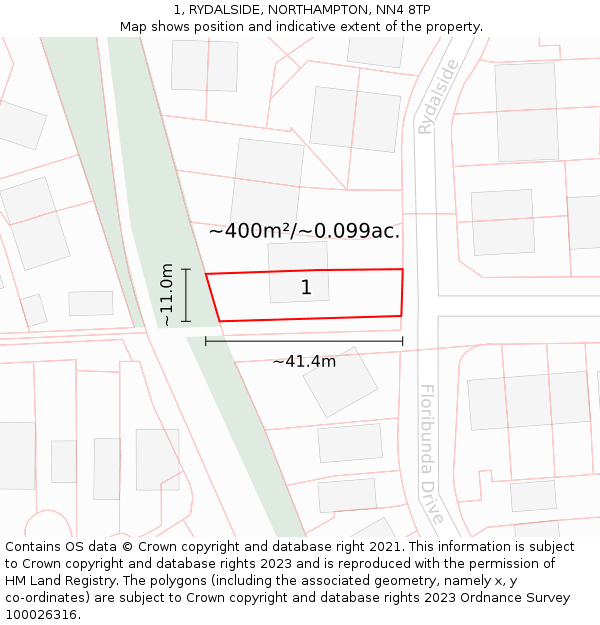 1, RYDALSIDE, NORTHAMPTON, NN4 8TP: Plot and title map