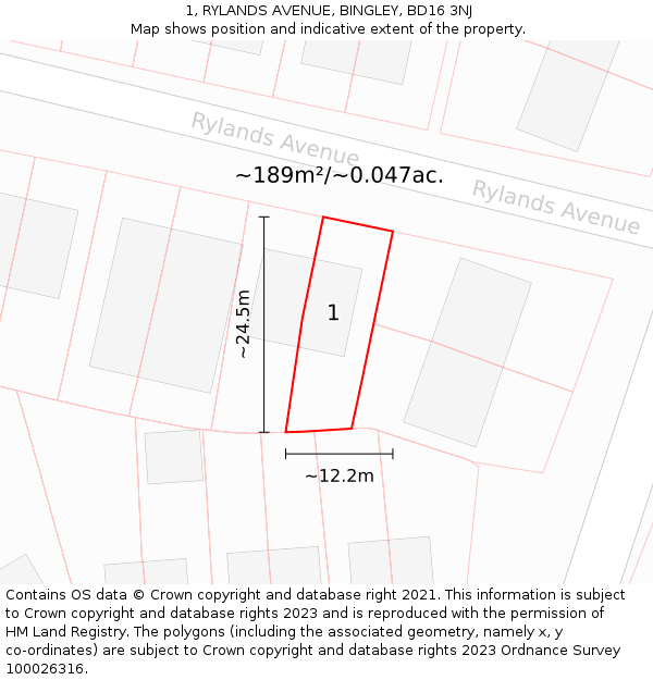 1, RYLANDS AVENUE, BINGLEY, BD16 3NJ: Plot and title map