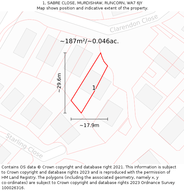 1, SABRE CLOSE, MURDISHAW, RUNCORN, WA7 6JY: Plot and title map