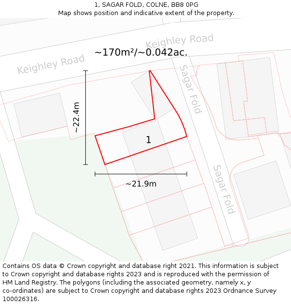 1, SAGAR FOLD, COLNE, BB8 0PG: Plot and title map