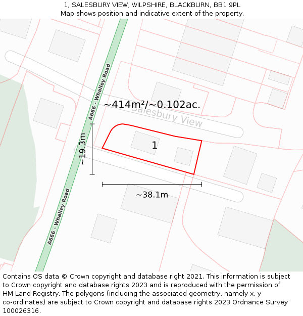 1, SALESBURY VIEW, WILPSHIRE, BLACKBURN, BB1 9PL: Plot and title map