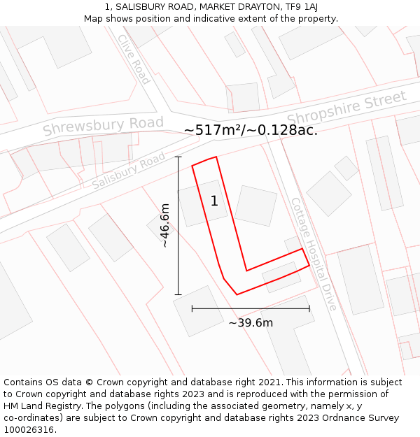 1, SALISBURY ROAD, MARKET DRAYTON, TF9 1AJ: Plot and title map