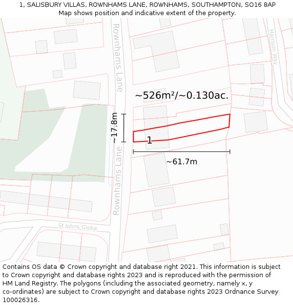 1, SALISBURY VILLAS, ROWNHAMS LANE, ROWNHAMS, SOUTHAMPTON, SO16 8AP: Plot and title map