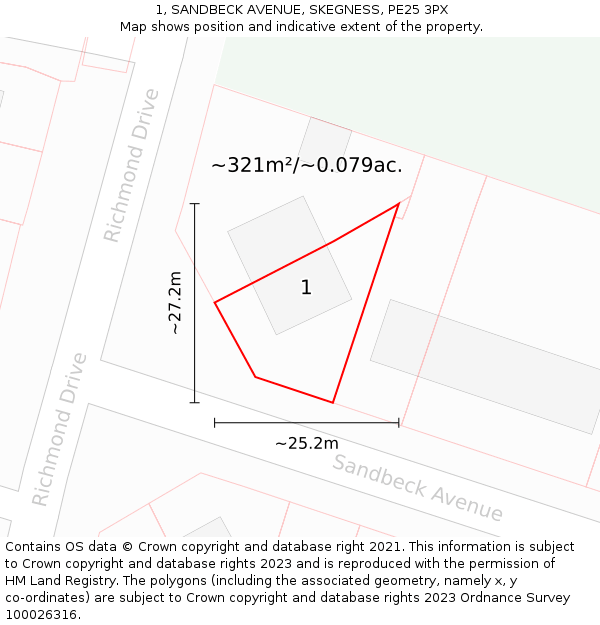 1, SANDBECK AVENUE, SKEGNESS, PE25 3PX: Plot and title map