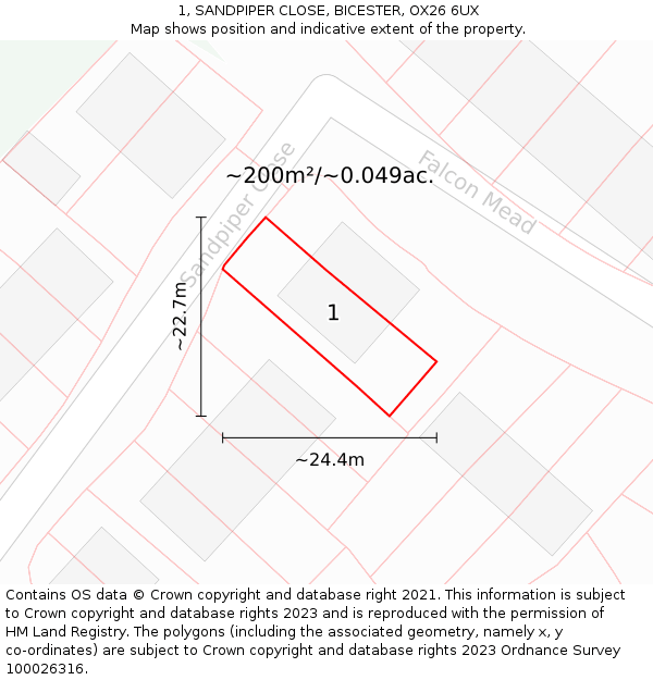 1, SANDPIPER CLOSE, BICESTER, OX26 6UX: Plot and title map