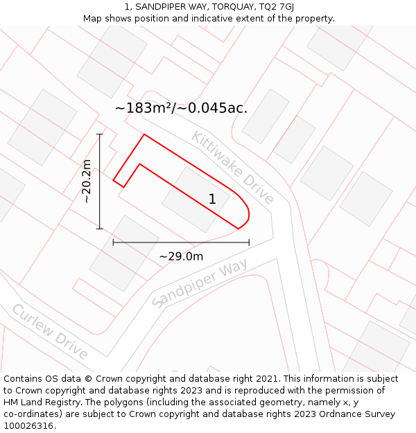 1, SANDPIPER WAY, TORQUAY, TQ2 7GJ: Plot and title map