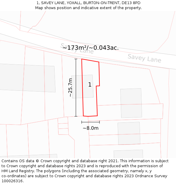 1, SAVEY LANE, YOXALL, BURTON-ON-TRENT, DE13 8PD: Plot and title map