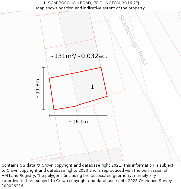 1, SCARBOROUGH ROAD, BRIDLINGTON, YO16 7PJ: Plot and title map