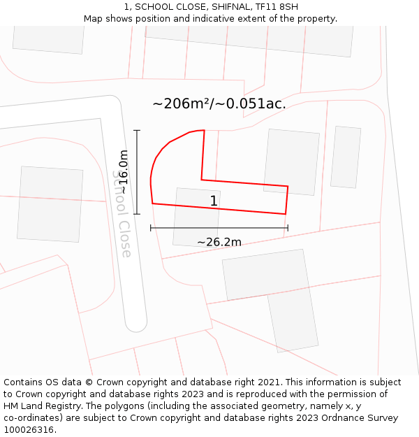 1, SCHOOL CLOSE, SHIFNAL, TF11 8SH: Plot and title map