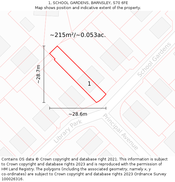 1, SCHOOL GARDENS, BARNSLEY, S70 6FE: Plot and title map