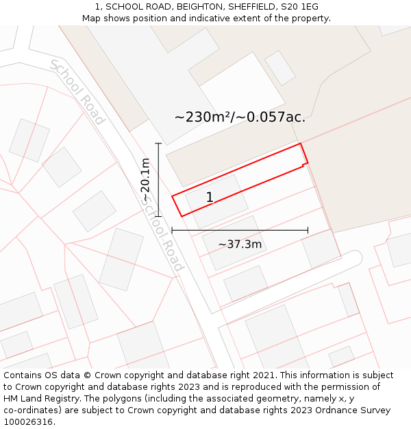 1, SCHOOL ROAD, BEIGHTON, SHEFFIELD, S20 1EG: Plot and title map