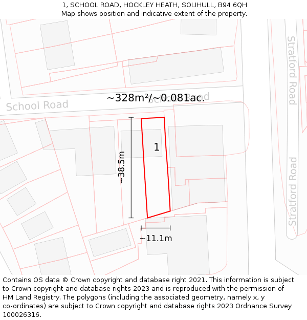 1, SCHOOL ROAD, HOCKLEY HEATH, SOLIHULL, B94 6QH: Plot and title map