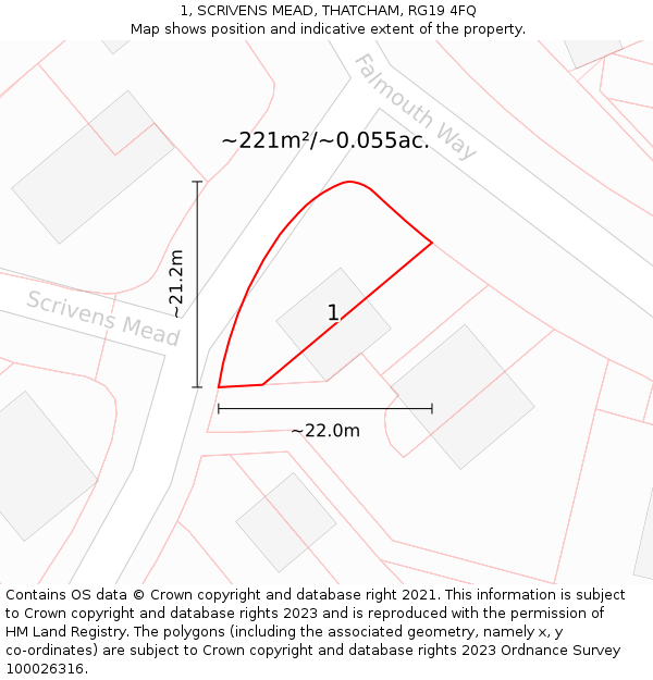 1, SCRIVENS MEAD, THATCHAM, RG19 4FQ: Plot and title map