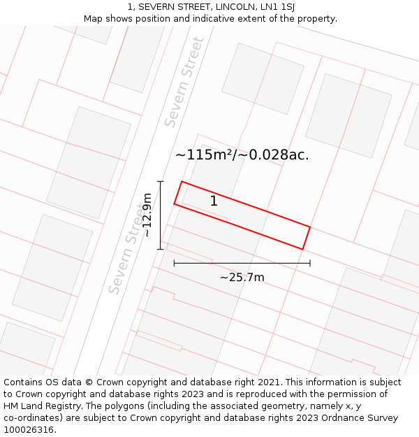 1, SEVERN STREET, LINCOLN, LN1 1SJ: Plot and title map