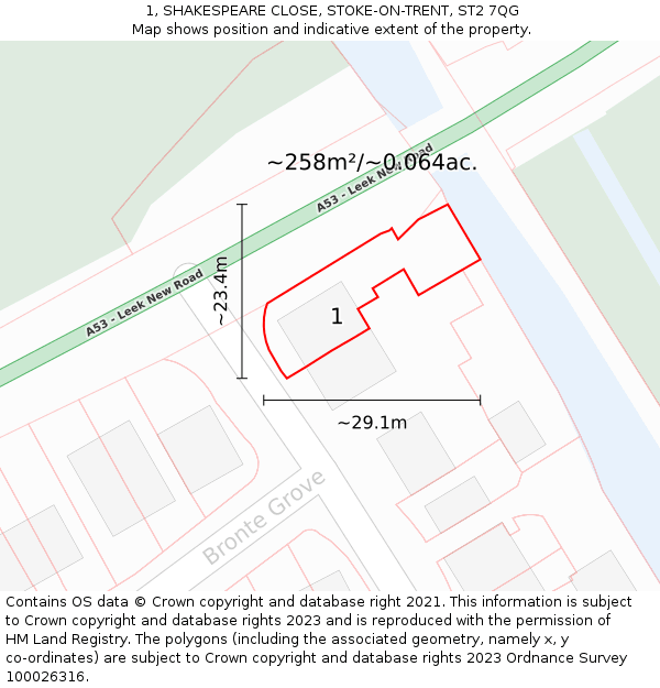 1, SHAKESPEARE CLOSE, STOKE-ON-TRENT, ST2 7QG: Plot and title map