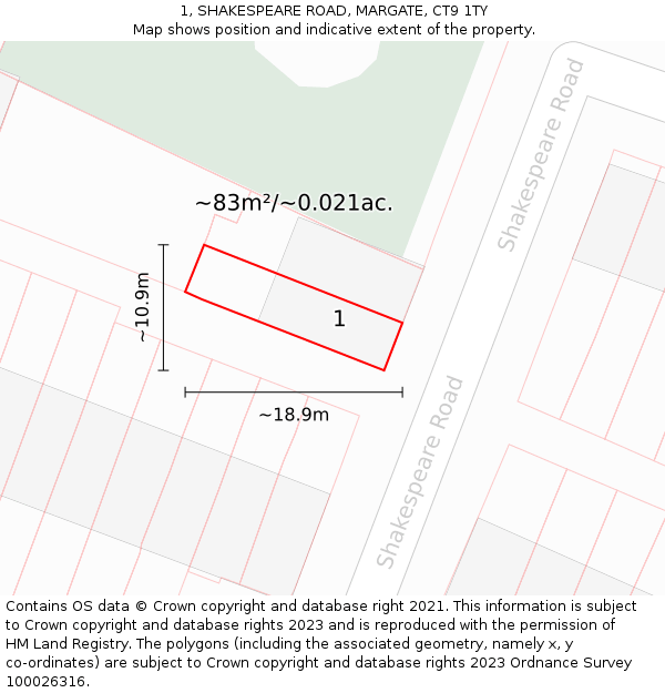 1, SHAKESPEARE ROAD, MARGATE, CT9 1TY: Plot and title map