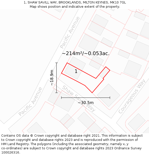 1, SHAW SAVILL WAY, BROOKLANDS, MILTON KEYNES, MK10 7GL: Plot and title map