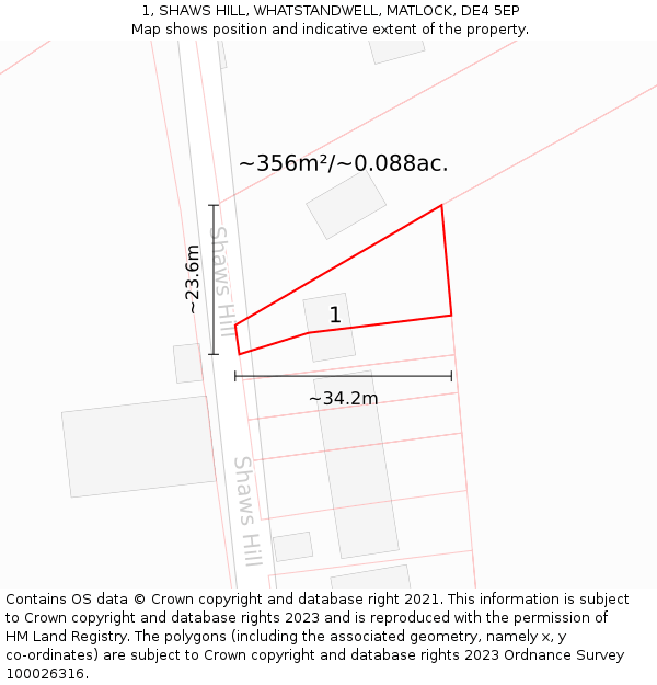 1, SHAWS HILL, WHATSTANDWELL, MATLOCK, DE4 5EP: Plot and title map