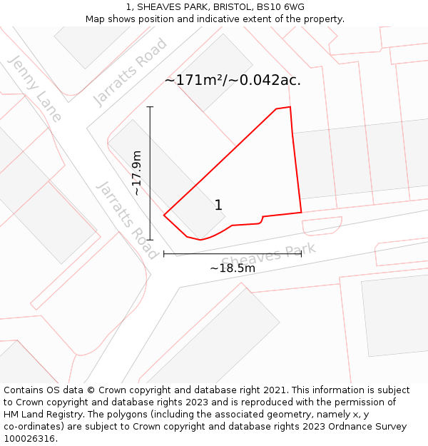 1, SHEAVES PARK, BRISTOL, BS10 6WG: Plot and title map