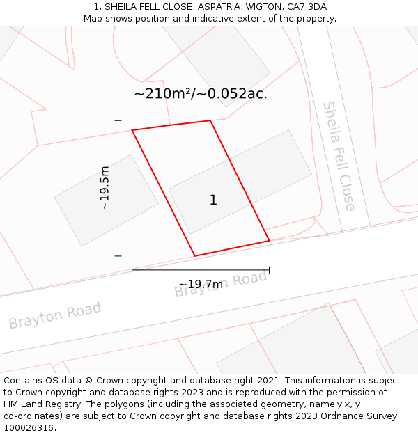 1, SHEILA FELL CLOSE, ASPATRIA, WIGTON, CA7 3DA: Plot and title map