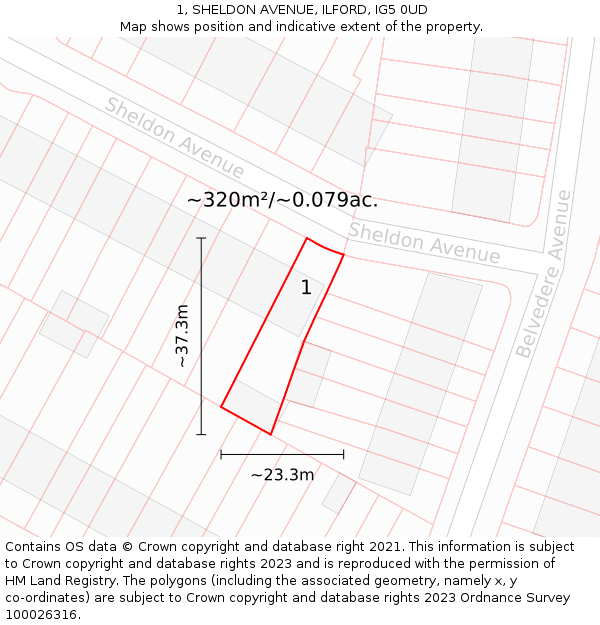 1, SHELDON AVENUE, ILFORD, IG5 0UD: Plot and title map