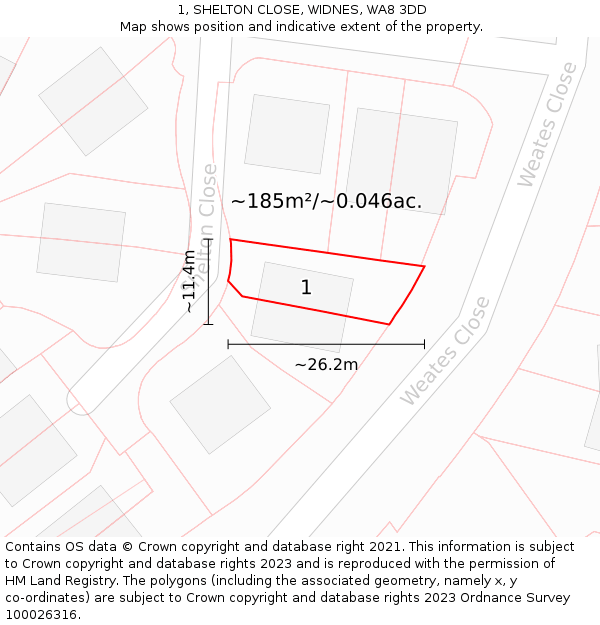 1, SHELTON CLOSE, WIDNES, WA8 3DD: Plot and title map