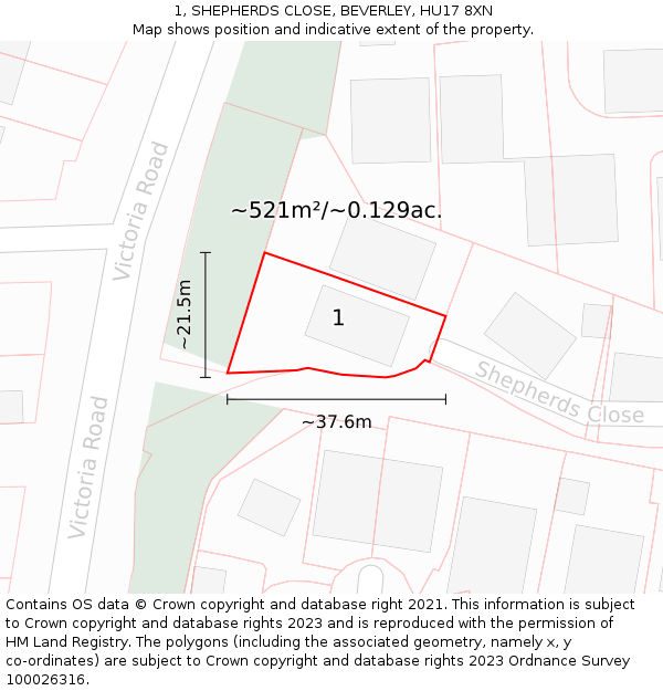 1, SHEPHERDS CLOSE, BEVERLEY, HU17 8XN: Plot and title map