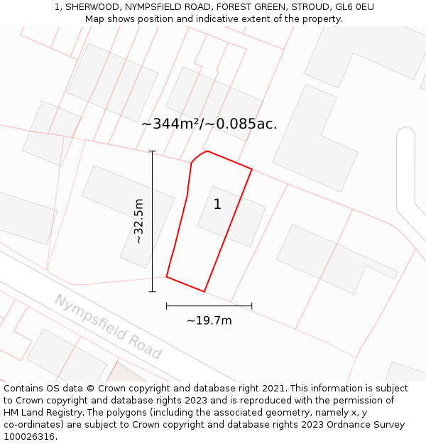1, SHERWOOD, NYMPSFIELD ROAD, FOREST GREEN, STROUD, GL6 0EU: Plot and title map