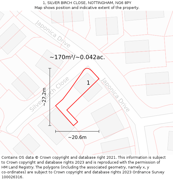 1, SILVER BIRCH CLOSE, NOTTINGHAM, NG6 8PY: Plot and title map