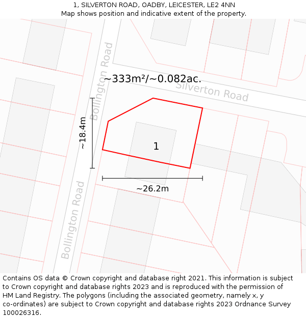 1, SILVERTON ROAD, OADBY, LEICESTER, LE2 4NN: Plot and title map