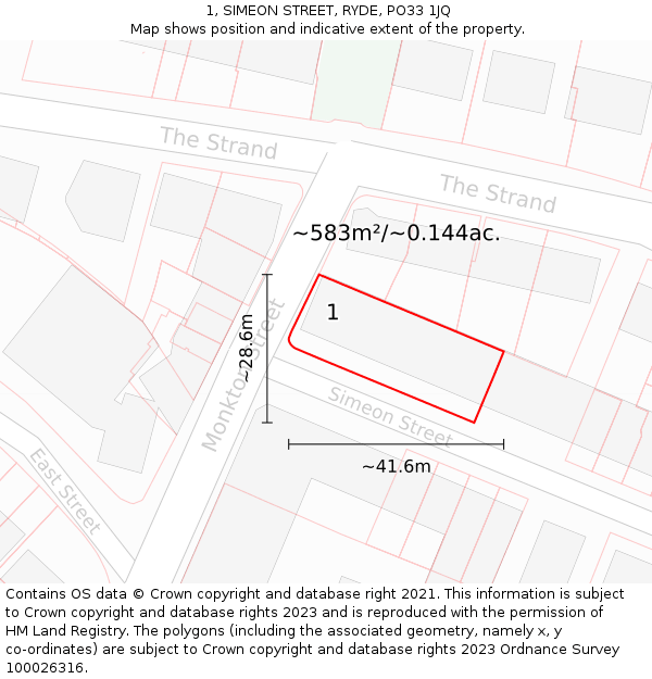 1, SIMEON STREET, RYDE, PO33 1JQ: Plot and title map